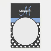 Blue Monogram Schwarz-weiß Polka Dot Post-it Klebezettel (Vorderseite)