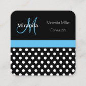 Blue Monogram Schwarz-weiß Polka Dot Quadratische Visitenkarte (Vorderseite)