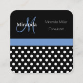 Blue Monogram Schwarz-weiß Polka Dot Quadratische Visitenkarte (Vorderseite)