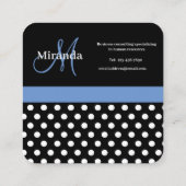 Blue Monogram Schwarz-weiß Polka Dot Quadratische Visitenkarte (Rückseite)