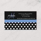 Blue Monogram Schwarz-weiß Polka Dot Visitenkarte (Rückseite)