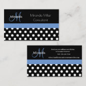 Blue Monogram Schwarz-weiß Polka Dot Visitenkarte (Vorne/Hinten)