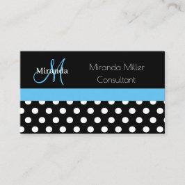 Blue Monogram Schwarz-weiß Polka Dot Visitenkarte