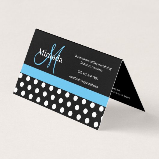 Blue Monogram Schwarz-weiß Polka Dot Visitenkarten (Rückseite)
