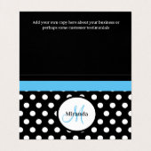 Blue Monogram Schwarz-weiß Polka Dot Visitenkarten (Innenseite Aufgefaltet)