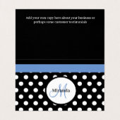 Blue Monogram Schwarz-weiß Polka Dot Visitenkarten (Innenseite Aufgefaltet)