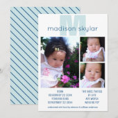 Blue Monogram Simple Adoption 3 Foto Collage Ankündigung (Vorne/Hinten)