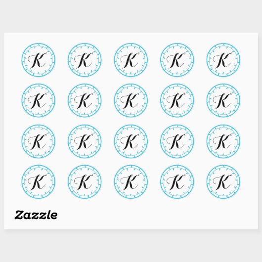 Blue Monogram Sticker Template (Blatt)