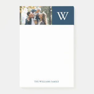 Blue Monogram und Custom Foto Post-it Klebezettel