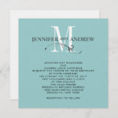 Blue Monogram und Names Wedding Einladung (Vorne/Hinten)