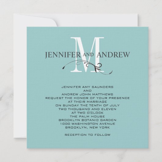 Blue Monogram und Names Wedding Einladung (Vorderseite)