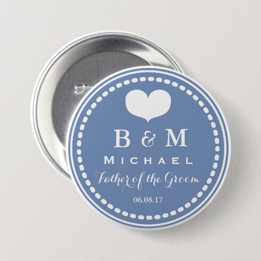 Blue Monogram - Vater der Groom Wedding Button (Vorne & Hinten)