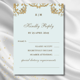 Blue Monogram Verzierte Viktorianische Wedding RSV RSVP Karte