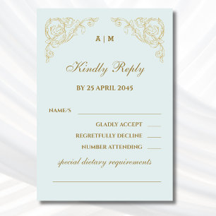 Blue Monogram Vintag Baroque Wedding RSVP Card Karte
