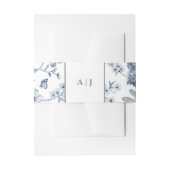 Blue Monogram Vintag Floral French Wedding Einladungsbanderole (Vorderseite Beispiel)