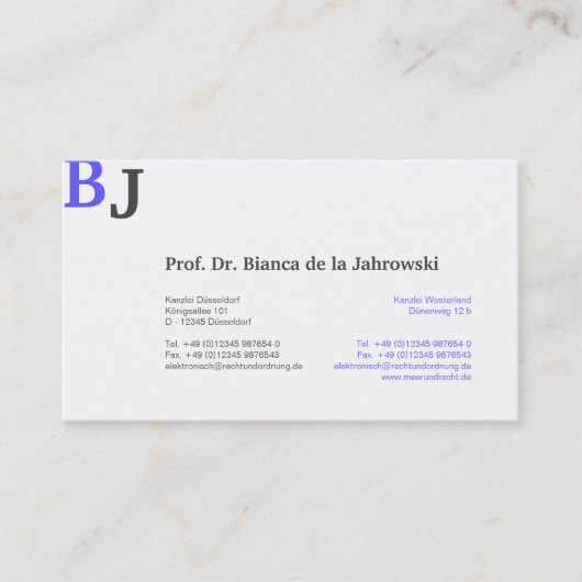 Blue Monogram Visitenkarte (Vorderseite)