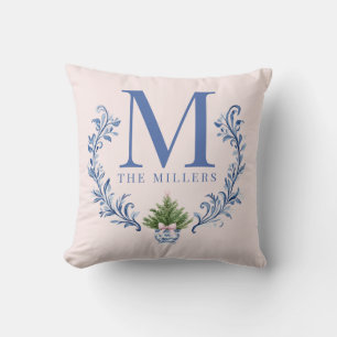Blue Monogram Wappen mit Weihnachtsbaum Kissen