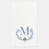 Blue Monogram Wappen mit Weihnachtsbaum Serviette (Vorderseite)