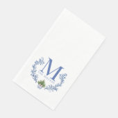 Blue Monogram Wappen mit Weihnachtsbaum Serviette (Ecke)