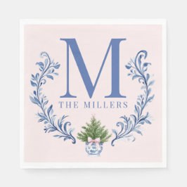 Blue Monogram Wappen mit Weihnachtsbaum Serviette