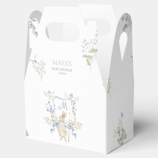 Blue Monogram Wappen Peter the Rabbit Baby Dusche Geschenkschachtel (Geöffnet)