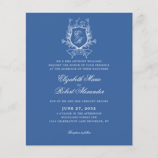 Blue Monogram Wappen Traditionelle Hochzeit (Vorderseite)