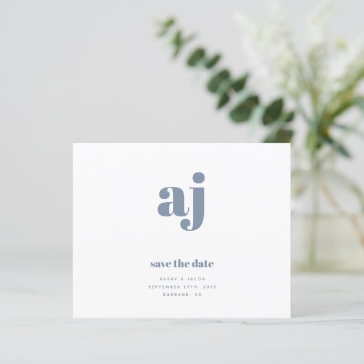 Blue Monogram Wedding BUDGET speichert das Datum (Stehend Vorderseite)