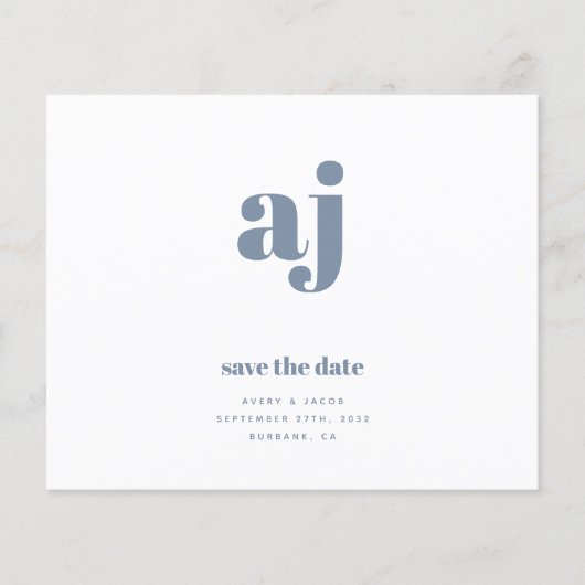 Blue Monogram Wedding BUDGET speichert das Datum (Vorderseite)