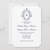 BLUE Monogram Wedding Invitation Einladung (Vorderseite)