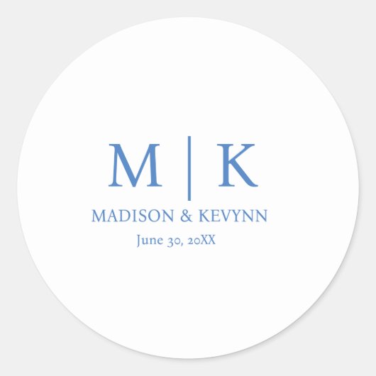 Blue Monogram Wedding Runder Aufkleber (Vorderseite)