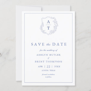 Blue Monogram Wedding Save the Date Einladung
