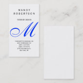 Blue Monogram White Interior Design Business Card Visitenkarte (Vorne/Hinten)