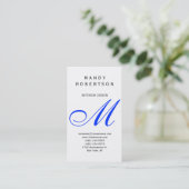 Blue Monogram White Interior Design Business Card Visitenkarte (Stehend Vorderseite)