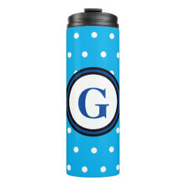 Blue Monogram White Polka Dots Thermosbecher
