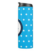 Blue Monogram White Polka Dots Thermosbecher (Nach rechts gedreht)