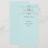 Blue Monogram Wirbel Wedding Menu Cards Menükarte (Vorne/Hinten)