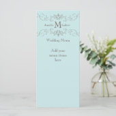 Blue Monogram Wirbel Wedding Menu Cards Menükarte (Stehend Vorderseite)