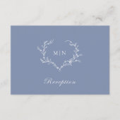 Blue Monogram Wreath Empfang Wedding Begleitkarte (Vorderseite)