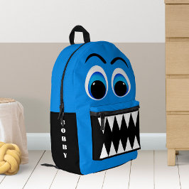 Blue Monster Big Eyes und Beängstigende Zähne Pers Bedruckter Rucksack