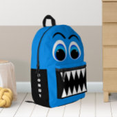 Blue Monster Big Eyes und Beängstigende Zähne Pers Bedruckter Rucksack