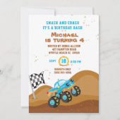 Blue Monster Truck 4. Geburtstag Racing Einladung (Vorderseite)