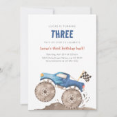 Blue Monster Truck Any Age Birthday Einladung (Vorderseite)