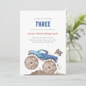 Blue Monster Truck Any Age Birthday Einladung (Stehend Vorderseite)
