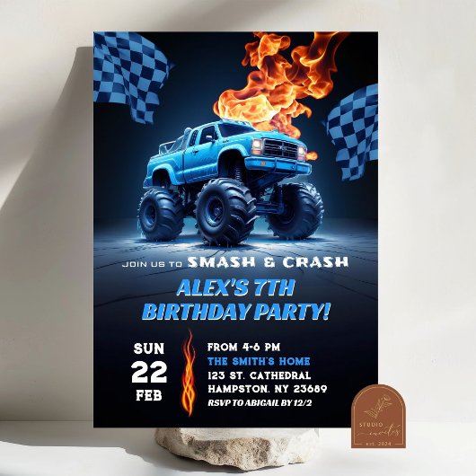 Blue Monster Truck Birthday Einladung