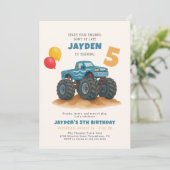 Blue Monster Truck Birthday Einladung (Stehend Vorderseite)