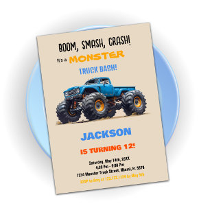 Blue Monster Truck Birthday Einladungen