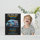 Blue Monster Truck Birthday Einladungen Foto (Stehend Vorderseite)