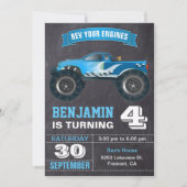 Blue Monster Truck Kindergeburtstag Party Einladung (Vorderseite)