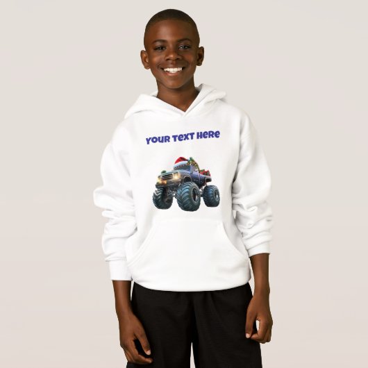 Blue Monster Xmas Truck Editable Boys Hoodie (Vorne ganz)
