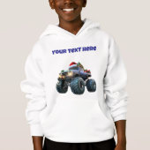Blue Monster Xmas Truck Editable Boys Hoodie (Vorderseite)